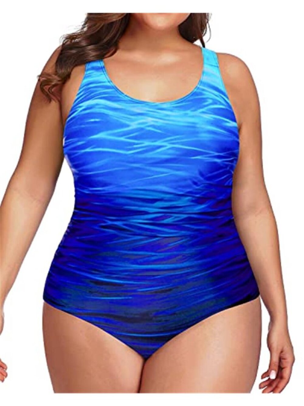 Plus Size One Piece Swimsuit Athletic Tummy Control Ruched Slimming Bathing Suit